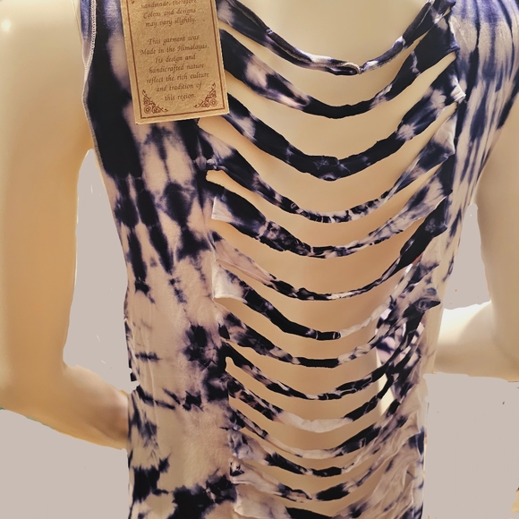 KATHMANDU Blue Wht Stretchy Rayon Hi Lo Sharkbite Layering Top/Dress OS NWT - Picture 7 of 7